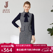 經(jīng)典故事（JANE STORY）經(jīng)典故事法式毛呢連衣裙女2025秋冬新款粗花呢拼接假兩件氣質(zhì)裙子 M83 深藍帶黑色 S