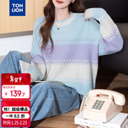 唐獅2025秋季女圓領(lǐng)拼色寬條紋套頭毛衣減齡百搭韓版休閑時(shí)尚