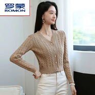 羅蒙（ROMON）短款針織開(kāi)衫女士高腰秋冬新款修身小個(gè)子羊毛衫v領(lǐng)毛衣外套女 卡其色 S (建議80-90斤)