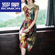 羅蒙（ROMON）杭州絲綢含真絲連衣裙女含桑蠶絲中長(cháng)款洋氣顯瘦印花裙子 紅色 M 100斤以?xún)?
                                         title=