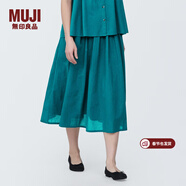MUJI女式強捻抽褶裙長(cháng)半身裙紗裙薄荷曼波風(fēng)純棉全棉裙子女裝半裙 綠色 XL 165/74A