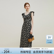 范思藍恩23FS12695韓系荷葉邊減齡連衣裙女夏季新款吊帶裙子 黑底碎花 XL