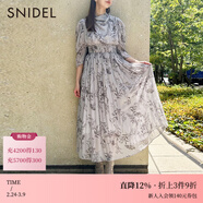 SNIDEL秋冬氣質(zhì)淑女泡泡袖堆領(lǐng)束腰百褶雪紡印花連衣裙SWFO234120 灰色 S （0）