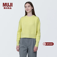 MUJI女式 棱紋編織 圓領(lǐng)短款針織衫 長(cháng)袖女款 女裝 薄款毛衣 淺黃色 S (155/80A)