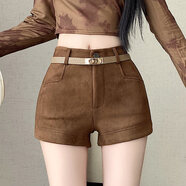 小紅書(shū)覆古黑色鹿皮絨西裝短褲女秋冬高腰顯瘦氣質(zhì)a字靴褲百 卡其色 S