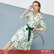 顏域印花連衣裙女士秋裝新款時(shí)尚減齡收腰顯瘦碎花裙子 綠花 S/36