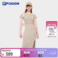 斐樂(lè ) FUSION斐樂(lè )潮牌女子針織連衣裙簡(jiǎn)約修身開(kāi)衩長(cháng)款裙子 灰褐卡其-DK L (170) 88A