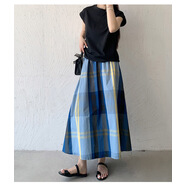 7色新款現貨2024春夏日韓爆款格紋半身裙百搭時(shí)尚大擺a字裙 藍格紋 M