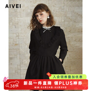 AIVEI欣賀艾薇2024冬季甜美少女學(xué)院長(cháng)袖上衣背心裙套裝R760403A 黑色 S