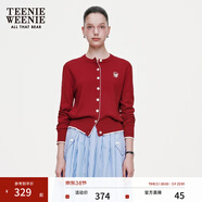 Teenie Weenie小熊女裝春簡(jiǎn)約柔軟親膚毛針織空調開(kāi)衫薄款毛衣披肩 紅色 XS