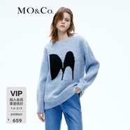 MO&Co.原創(chuàng  )LOGO羊毛混紡毛衣慵懶中長(cháng)款上衣寬松毛衣外套摩安珂新年紅 天藍色-第2批 M 165