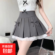 2026韓系蕾絲花邊a字半身裙時(shí)尚復古辣妹蝴蝶結百褶短 淺灰色 2XL 2XL