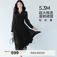 伊芙麗（eifini）【天鵝裙】伊芙麗設計感雪紡襯衫連衣裙女2025春季新款魚(yú)尾蛋糕裙 黑色 改款號，面料尺碼均一致 S 80-115斤