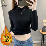 啄木鳥(niǎo)半高領(lǐng)加絨加厚毛衣女一體絨修身內搭秋冬超厚中領(lǐng)保暖針織打底衫 黑色 M 96-105斤