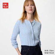 優(yōu)衣庫女裝紐花圓領(lǐng)針織開(kāi)衫/毛衣外套空調衫通勤488123 488123/62粉藍色 M