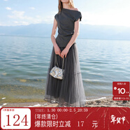 三彩2025秋季新款網(wǎng)紗半身裙松緊腰A字裙浪漫長(cháng)裙優(yōu)雅M 寂靜灰 M 160/68A