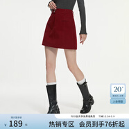 范思藍恩秋冬短裙女休閑棉感A字半身裙子2024新款高腰顯瘦14564 復古紅 M