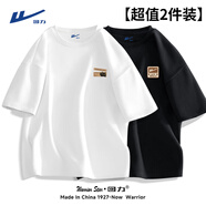 回力純棉短袖t恤男女款重磅精梳棉二本針體恤情侶衣服夏季男士半截袖 白(ha黑貓棕格胸標)+黑(h回力徽章胸標) 【100%純棉】 M /170(建議100斤-120斤左右)