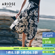 艾諾絲雅詩(shī)【商場(chǎng)同款】夏季新品不規則下擺高腰全棉印花半身裙30423563 黑底米花 2XL
