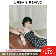 UR夏季新款女裝不規則設計感格紋吊帶連衣裙UYV750039 黑色格子 (偏短) M