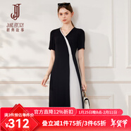經(jīng)典故事（JANE STORY）設計感百褶黑色連衣裙女夏季2024新款法式V領(lǐng)知性氣質(zhì)雪紡裙小眾 黑色 2XL
