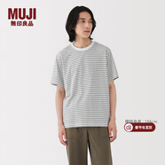 MUJI男式 天竺編織圓領(lǐng)短袖T恤 男士打底衫男款 男裝上衣 白色圖案 S (165/84A)