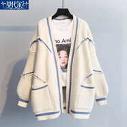 莫代爾軟糯針織衫女2026春秋冬新款時(shí)尚韓版寬松顯瘦加厚長(cháng)袖毛衣開(kāi)衫 米白色 XL _建議121-130斤