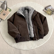 美特斯邦威（Meters Bonwe）冬季麂皮毛領(lǐng)座山雕夾克棉服男女款棉衣感加厚保暖立領(lǐng)棉襖子 棕色 L