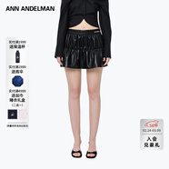 ANN ANDELMAN官方直營(yíng)簡(jiǎn)約環(huán)保皮短裙黑色復古摩登雙層褶皺蛋糕裙 黑色 S