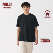 MUJI男式天竺編織圓領(lǐng)短袖T恤男士打底衫男款休閑上衣夏季男裝 黑色 XL (180/104A)