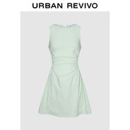 UR春季新款女摩登氣質(zhì)褶皺收腰顯瘦無(wú)袖連衣裙UYY750030 淺薄綠 M