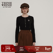 Teenie Weenie小熊秋季正肩修身長(cháng)袖T恤打底衫白色柔軟短款上衣女 黑色 XL (175)
