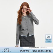 范思藍恩撞色拼接針織開(kāi)衫女秋2024新款蝴蝶結刺繡減齡上衣13122 松灰色 S