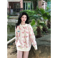 奶糯風毛衣女日系慵懶風復古軟糯系女2021新款設計感chic秋冬小眾寬松上衣 粉色（加厚款） L