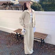 MJ STYLE星空棉休閑套裝女2026春秋新款立領(lǐng)短款開(kāi)衫外套直筒闊腿褲兩件套