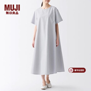 MUJI女式 涼爽 短袖連衣裙 百搭 裙子長(cháng)裙 BCL67C3S 灰色條紋 XS