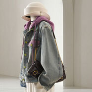 俞兆林（YUZHAOLIN）撞色連帽短款牛仔外套女2026春季新款天才少女風(fēng)甜美減齡顯瘦夾克 紫色帽子 XL 【120-130斤】