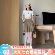 蘿美醬百褶裙松緊腰高腰彈力a字小個(gè)子短裙子女胖mm遮肉顯瘦春秋半身裙 咖啡色（松緊腰帶口袋） M 【建議90-105斤】