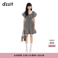 DZZIT地素連衣裙夏季方領(lǐng)幾何滿(mǎn)印花布短袖裙子女3J2O4616S 藍色 M