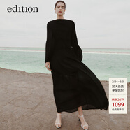 edition連衣裙女新款復古宮廷風(fēng)黑色壓褶氣質(zhì)長(cháng)裙禮服裙 黑色 XS