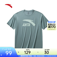 安踏（ANTA）快干棉 | 短袖T恤男女夏季圓領(lǐng)上衣情侶同款吸濕排汗寬松休閑短T 【胸口大logo】灰綠8104-6 S 男165/女160