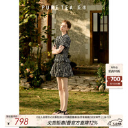 茶·愫【浪漫千金】puretea茶愫郁金香印花a字蓬蓬半裙褲裙2025夏新款 石墨黑 S