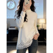 妃麗慕尚（FEILIMUSHANG）蕾絲刺繡假兩件白色上衣2026秋冬新款長(cháng)袖t恤加厚德絨內搭打底衫 【德絨】B1786白色 L 建議120斤以?xún)?
                                         title=