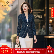 MORELINE沐蘭商場(chǎng)同款波點(diǎn)修身小西裝女2025秋裝新款平駁領(lǐng)一?？凵虅?wù)西服 星光點(diǎn)藍 L