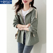 莫代爾短外套女2026春秋新款英倫風(fēng)氣質(zhì)休閑小個(gè)子寬松百搭顯瘦連帽夾克 豆綠色 XL