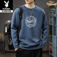 花花公子（PLAYBOY）2026春秋季純棉長(cháng)袖T恤男士寬松韓版白色青少年春秋衣上衣T恤打底 43藍純棉長(cháng)袖-385 L 建議126-150斤