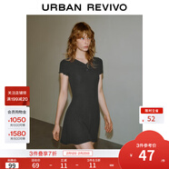 UR2025夏季新款女裝休閑簡(jiǎn)約紐扣木耳邊短袖連衣裙UWB750003 正黑 S