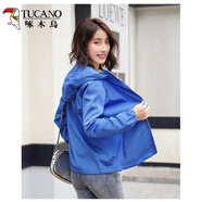 啄木鳥(niǎo)（TUCANO）春秋外套女2026新款寬松短款連帽風(fēng)衣休閑開(kāi)衫上衣小香風(fēng)夾克 藍色【女款帶內里-口袋拉煉】 M 80-100斤