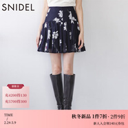 SNIDEL2025秋冬新品甜美高腰花朵印花半身裙百褶短裙SWFS254334 深藍 M (1)