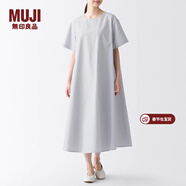MUJI女式 涼爽 短袖連衣裙 百搭 裙子長(cháng)裙 BCL67C3S 灰色條紋 XS